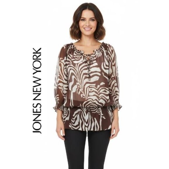 JONES NEW YORK, Animal print sheer loose fit tunic top - Picture 1 of 6